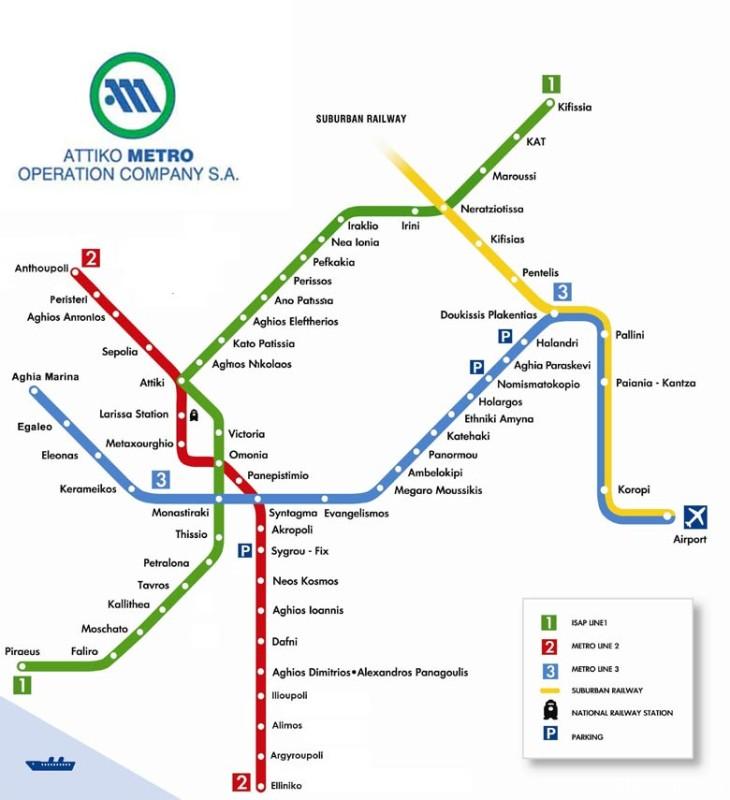 Карта афинского метрополитена